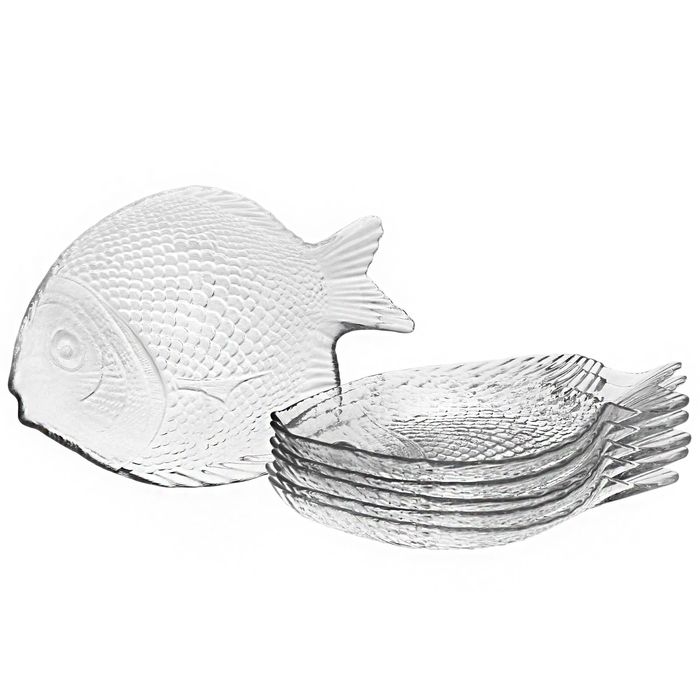 10256-Р Тарелка закал. МАРИН разм: 196х160мм по 6 шт. Pasabahce (тарелки стеклянные в форме рыбки наборы тарелок)