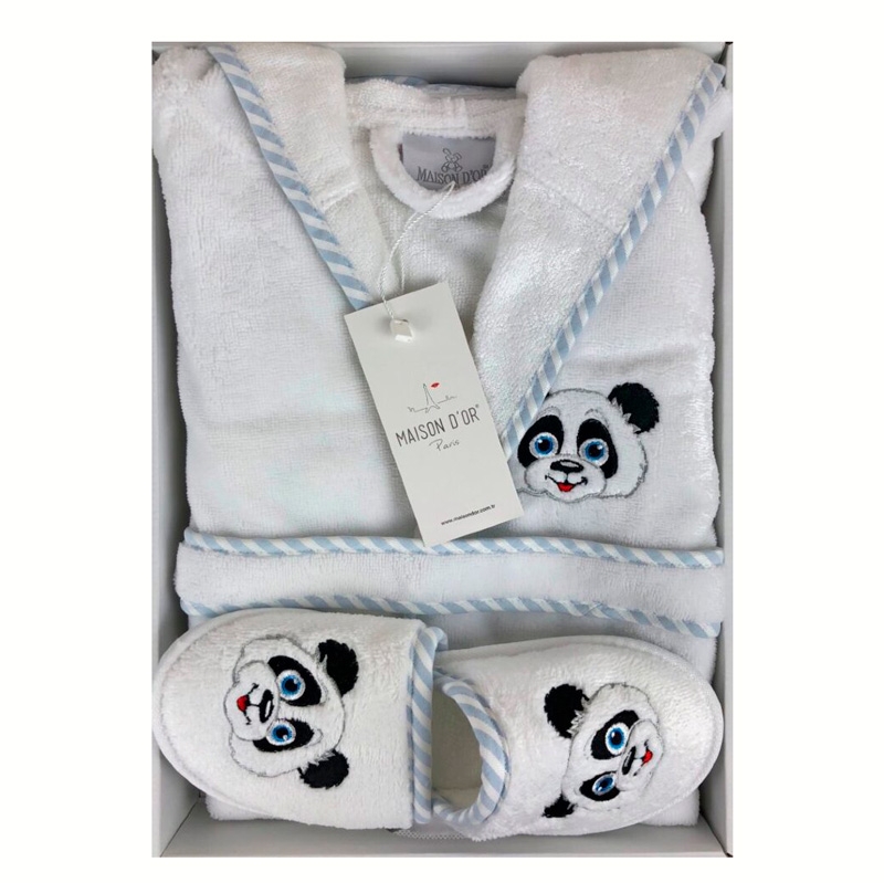 MD-149/гол-6 Набор махровый Халат детский на 6лет голубой с тапочками LUNA ENFANTS