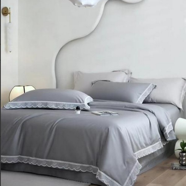 КПГ-424/сер Постельное белье Blumarine с кружевами 200*230/250*250/ 50*70-2 серый Люкс Сатин