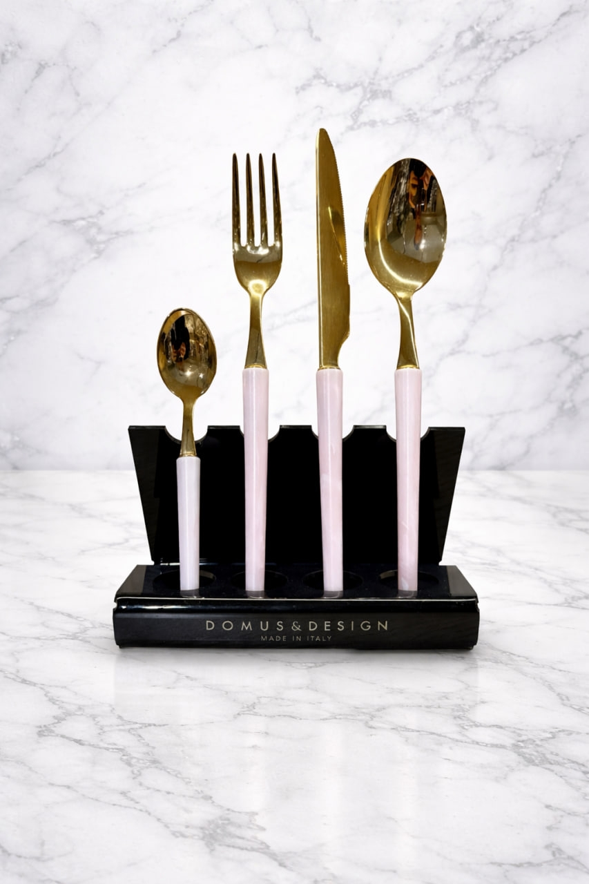 Дд-80 Набор столовых приборов на 6 персон  "STILETTO" цвет розовый 24 предмета CD26STGG/PK  Нерж.сталь+ золото Domus Design