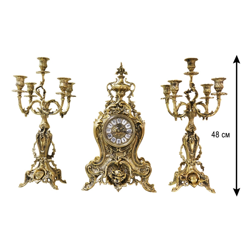 Гв-54026 Набор их 3-х предм: Настольные часы 47*26 + 2 Подсвечника 47*28 "CELA" 54027  бронза Virtus
