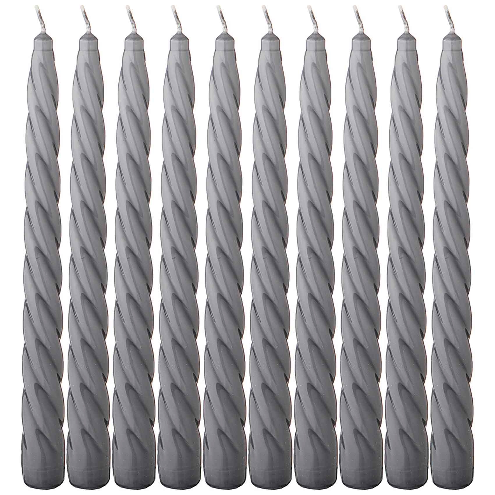 Рос 348-845 НАБОР СВЕЧЕЙ ИЗ 10 ШТУК КРУЧЕНЫЕ ЛАКИРОВАННЫЙ СЕРЫЙ ВЫСОТА 23 СМ