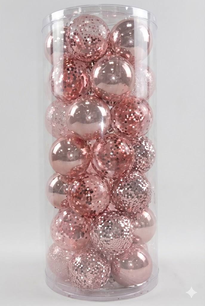РТР 13710 НАБОР ПЛАСТИКОВЫХ ШАРОВ Ø 6 СМ 35 ШТ. РОЗОВЫЙ ПРОЗРАЧНЫЙ/РОЗОВЫЙ В ПРОЗРАЧНОЙ УПАКОВКЕ