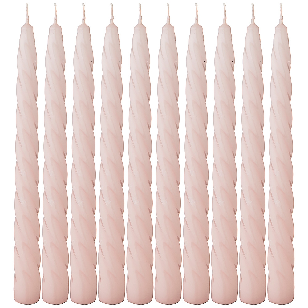 Рос 348-849 НАБОР СВЕЧЕЙ ИЗ 10 ШТУК КРУЧЕНЫЕ ЛАКИРОВАННЫЙ НЕЖНО-РОЗОВЫЙ ВЫСОТА 23 СМ