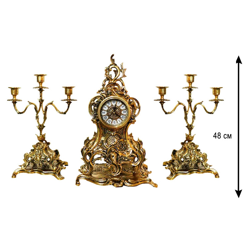 Гв-54032 Набор из 3пр Настольные часы "ALBERTI" + 2 подсвечника 54033 "GALDOS"  в подарочной коробке шкатулке бронза Virtus