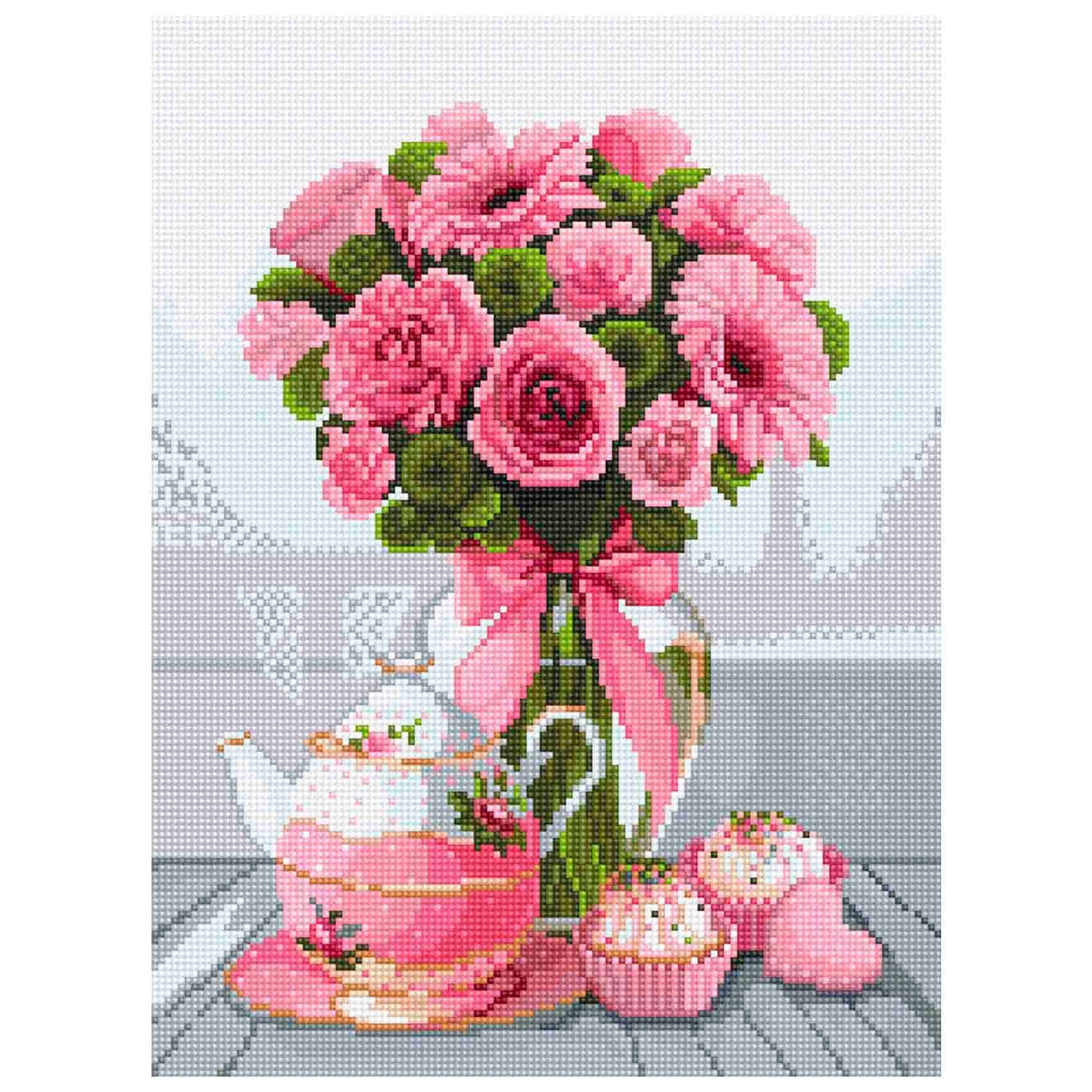 Бл-ALVK-62 Кристальная (алмазная) мозаика "Букет розовых гербер" 30 х 40 см "ФРЕЯ"