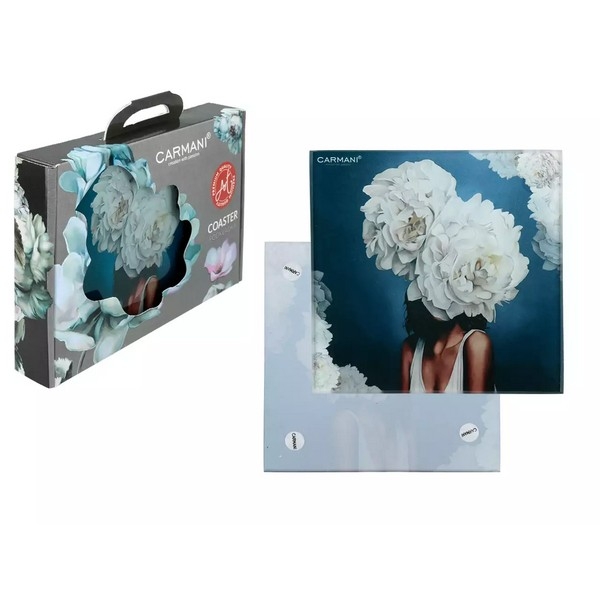 Хп-195-1953 Подставка из стекла - Силуэт девушки с цветами 12*12 см (CARMANI)