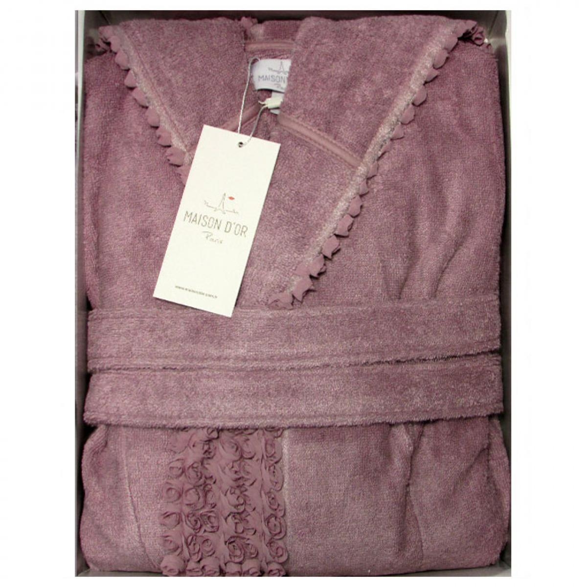 MD-136/феол-L МАХРОВЫЙ ХАЛАТ С РОЗАМИ VIVIENNE - ВИВЬЕН Maison D'or цвет феолетовый L (махровые халаты феолетовые)