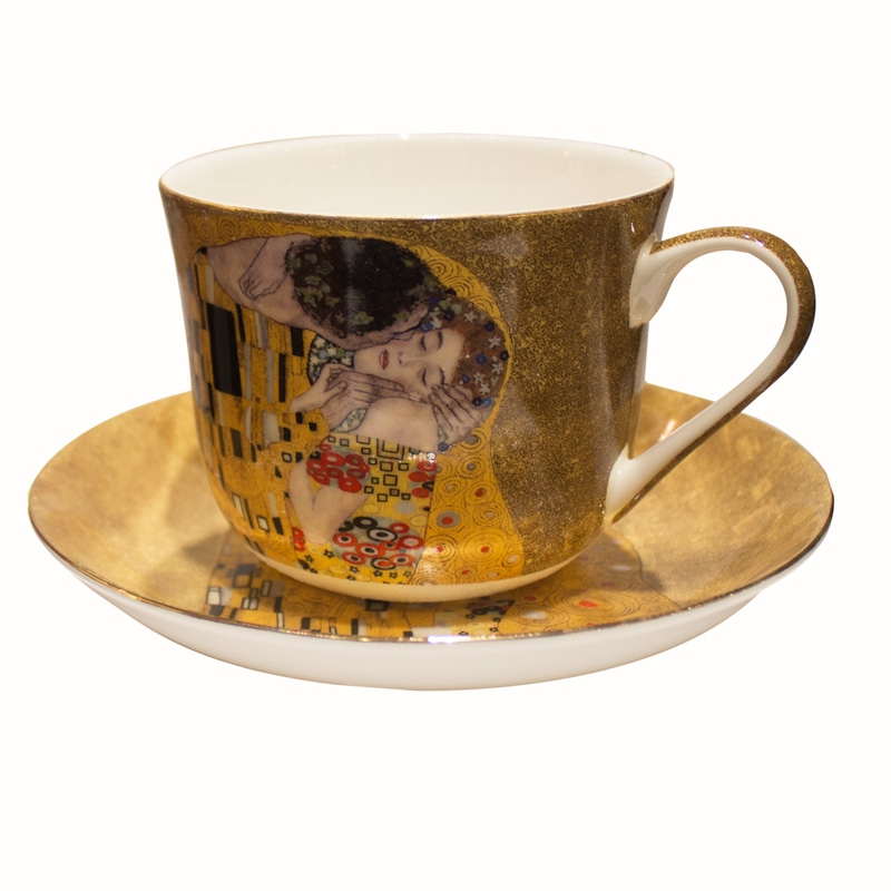 Рос 104-511 ЧАЙНЫЙ НАБОР НА 1 ПЕРСОНУ "ПОЦЕЛУЙ" (Г. КЛИМТ) 2 ПР. 500 МЛ ЗОЛОТОЙ