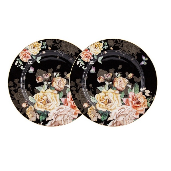 Р-2023/2 Набор из 2-х закусочных тарелок 20.5см (чёрный) "Розамунда" в подарочной упаковке AL-1725-B-8PP-P4