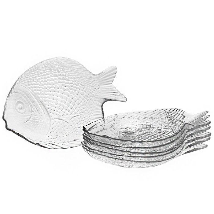 10256-Р Тарелка закал. МАРИН разм: 196х160мм по 6 шт. Pasabahce (тарелки стеклянные в форме рыбки наборы тарелок)