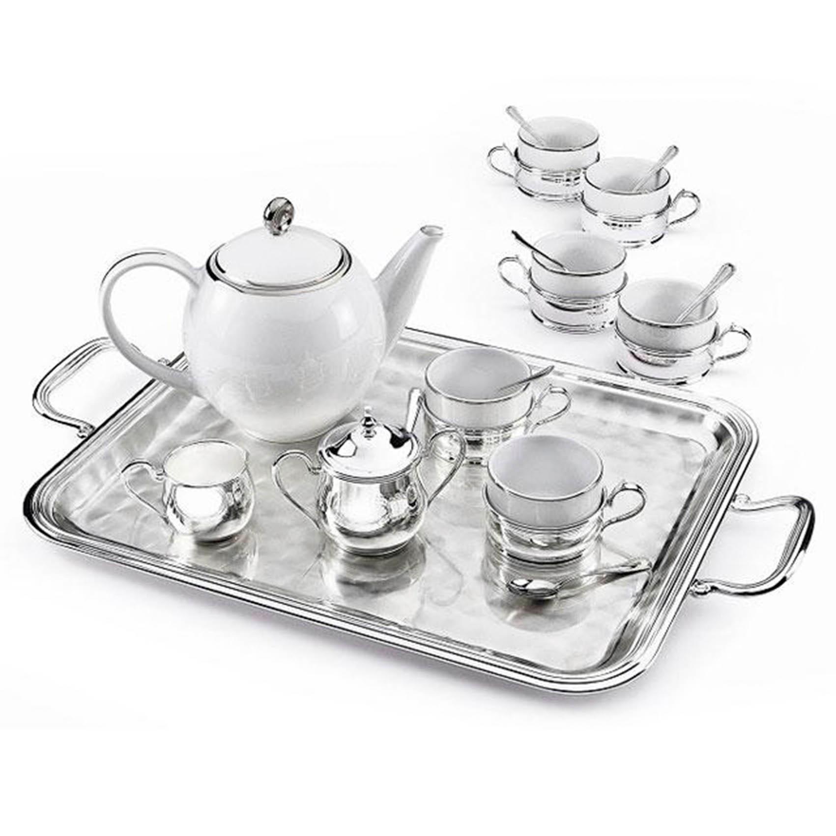 Иг-2051006 Чайный сервиз на 6 персон на подносе Chinelli (ЧАЙНЫЕ СЕРВИЗЫ ФАРФОРОВЫЕ С СЕРЕБРОМ ФАРФОРОВАЯ ПОСУДА)