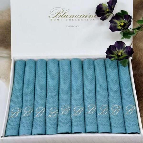 КПГ-255/гол Набор полотенец вафельных Blumarine 10шт 35*75 голубой 100% хлопок