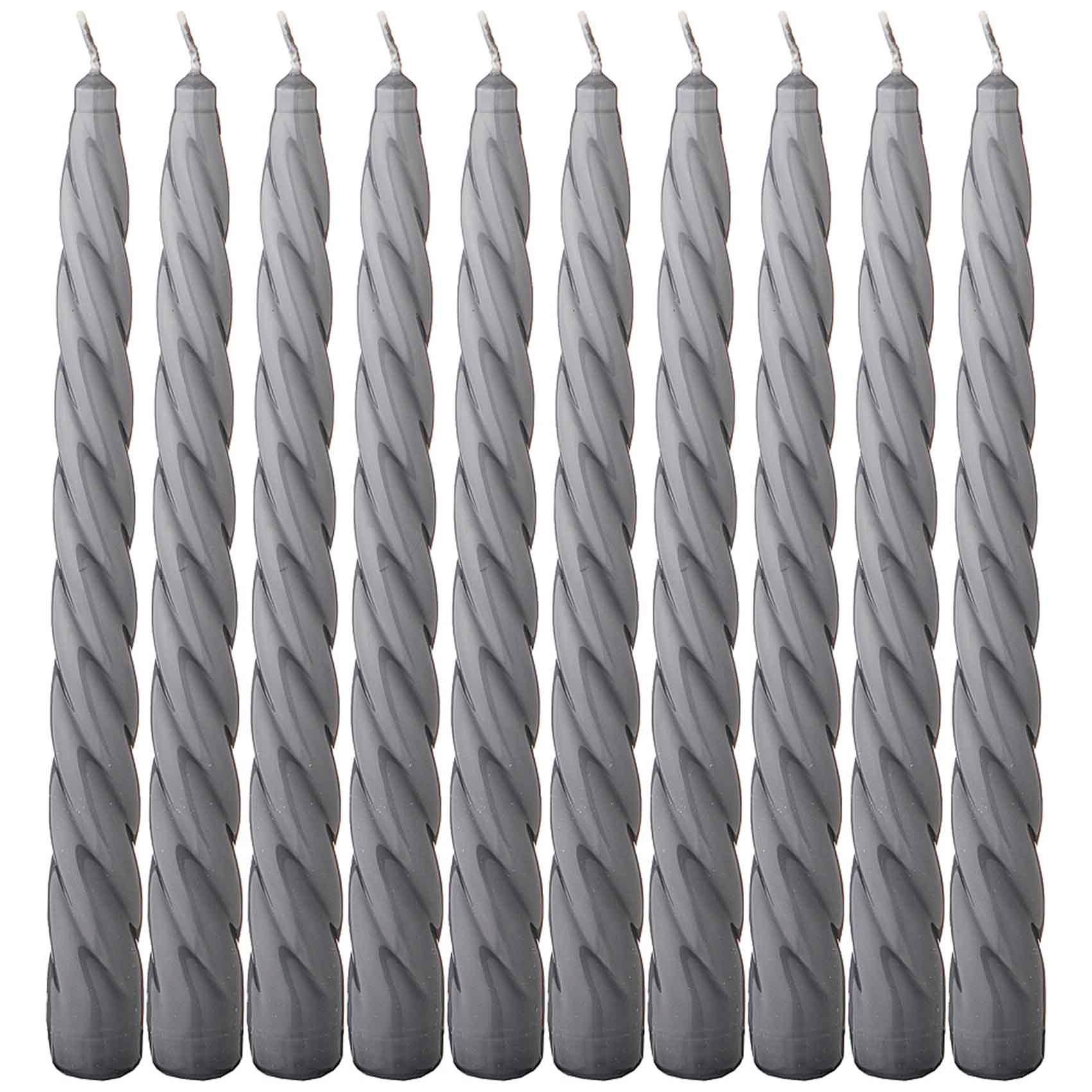 Рос 348-845 НАБОР СВЕЧЕЙ ИЗ 10 ШТУК КРУЧЕНЫЕ ЛАКИРОВАННЫЙ СЕРЫЙ ВЫСОТА 23 СМ