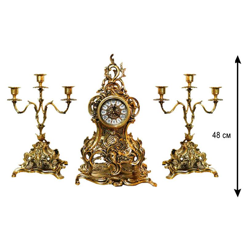 Гв-54032 Набор из 3пр Настольные часы "ALBERTI" + 2 подсвечника 54033 "GALDOS"  в подарочной коробке шкатулке бронза Virtus
