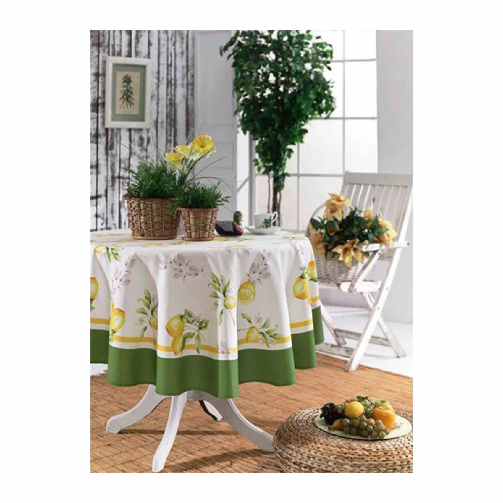 MD-387/зл Скатерть 160см круглая "Сад зеленый с лимонами" GARDEN-GREEN LEMON  Maison D'or