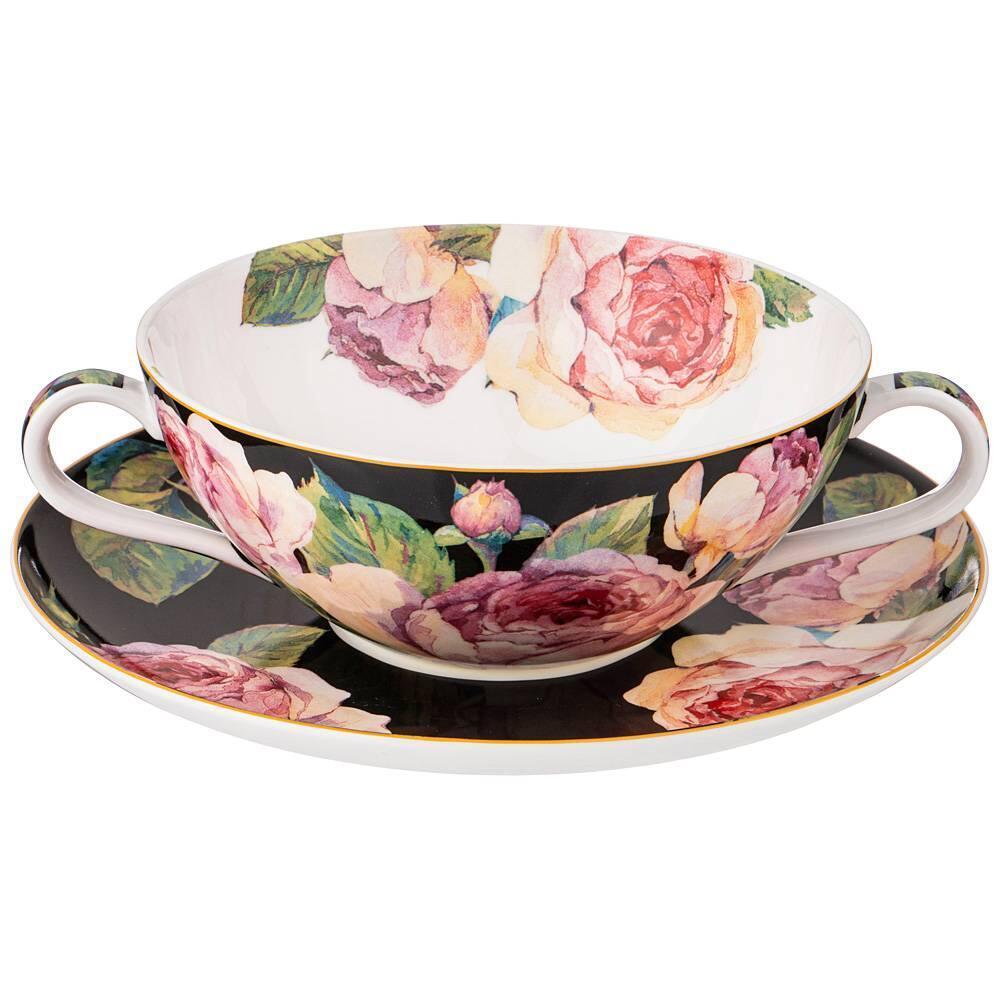 Рос 86-2405 БУЛЬОННИЦА С БЛЮДЦЕМ LEFARD "ВИНТАЖ" 450 МЛ ЧЕРНАЯ