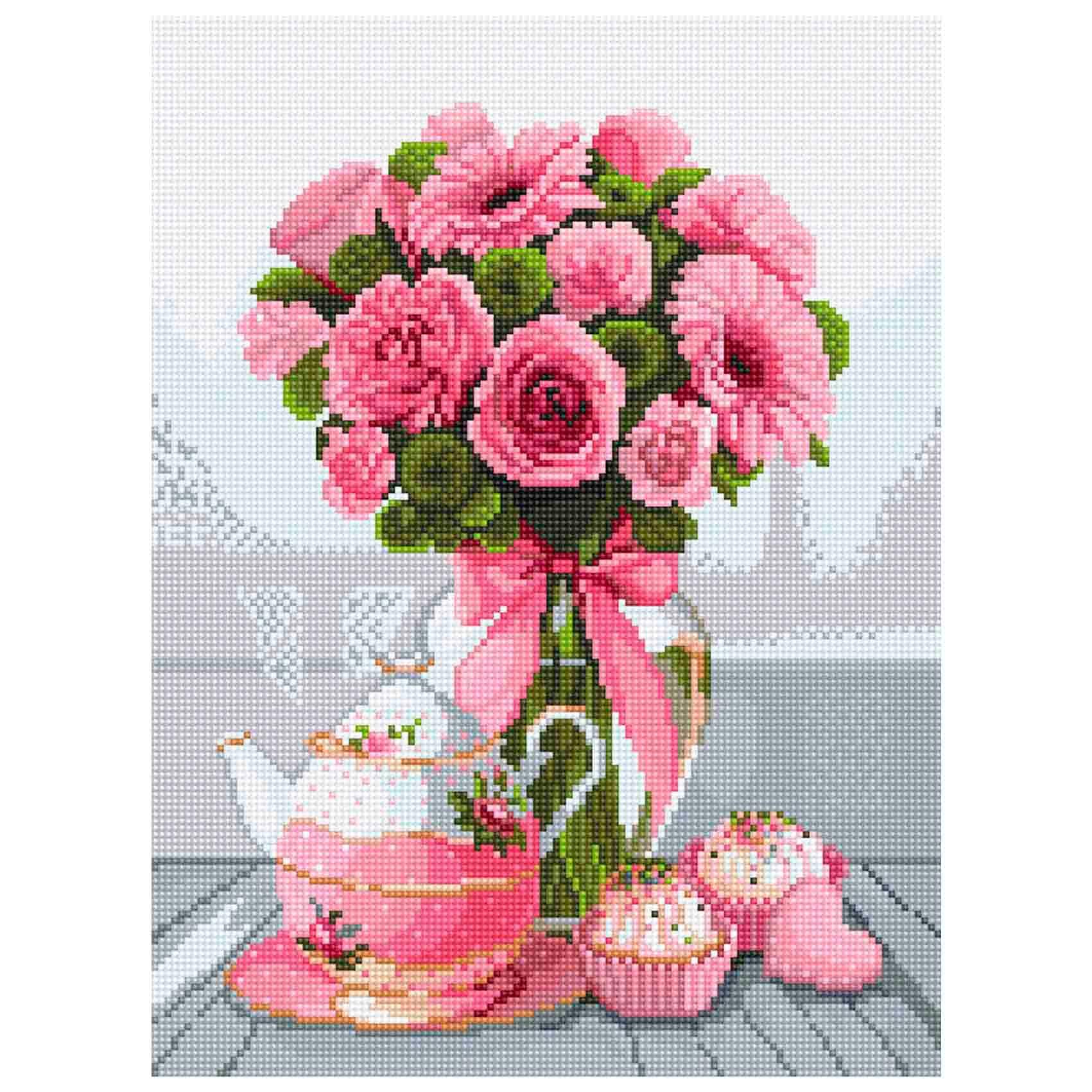 Бл-ALVK-62 Кристальная (алмазная) мозаика "Букет розовых гербер" 30 х 40 см "ФРЕЯ"