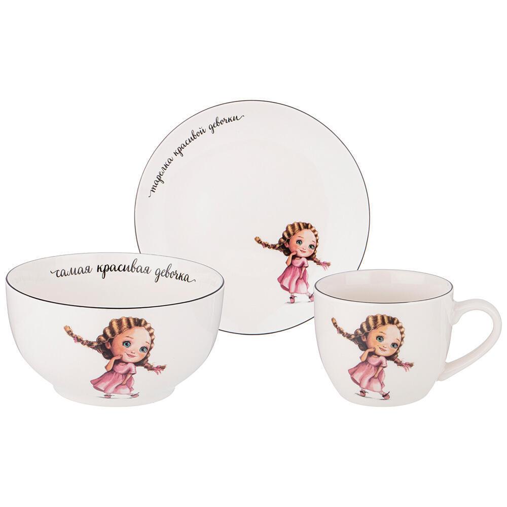 Рос 260-677 НАБОР ПОСУДЫ LEFARD КРАСИВАЯ ДЕВОЧКА, 3 ПР.: САЛАТНИК 470МЛ, ТАРЕЛКА 20СМ, КРУЖКА 220МЛ