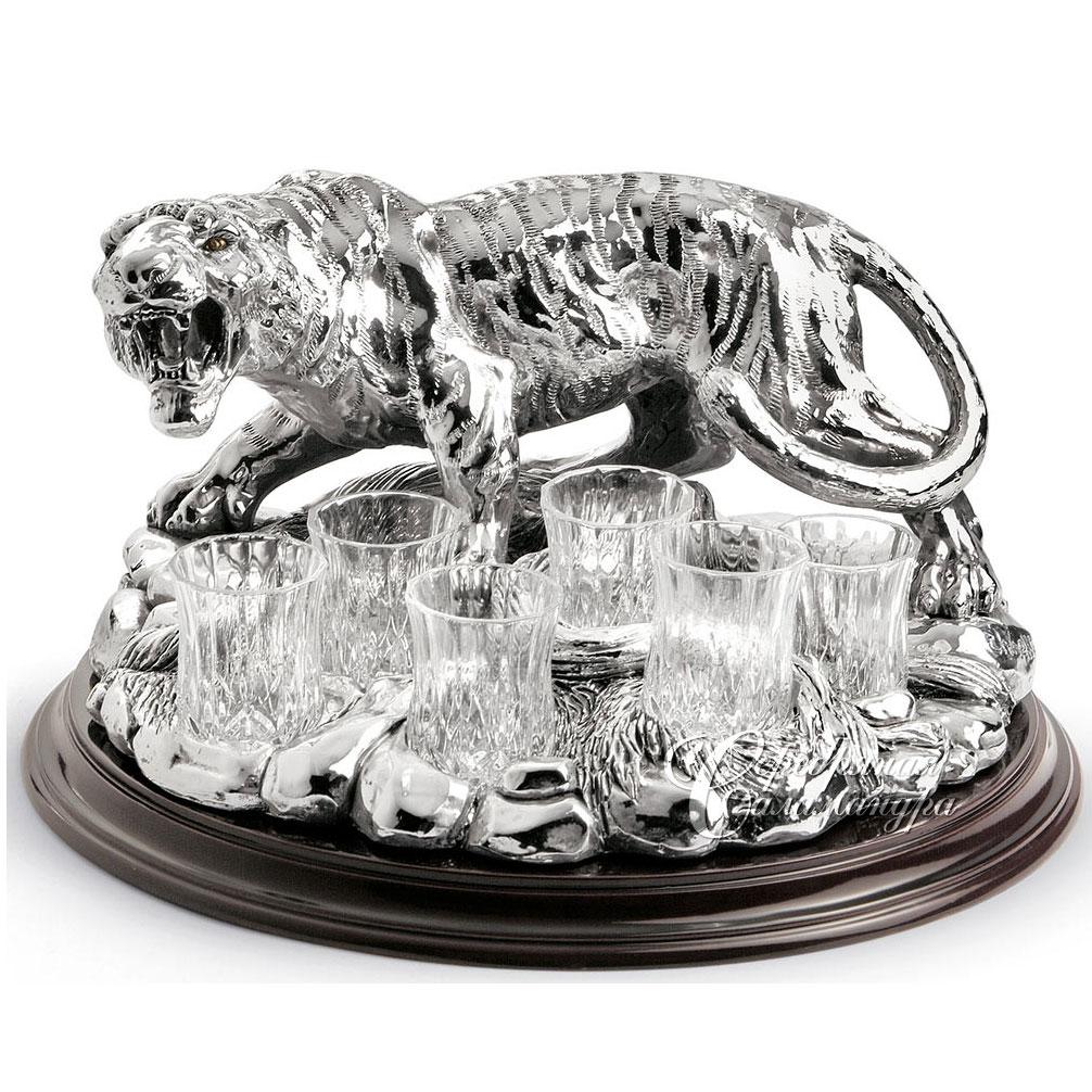 Иг-2072500 Набор для водки "Тигр" 6 стопок на подставке Chinelli